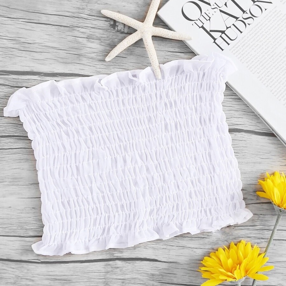 🆕 WHITE SHIRRING BANDEAU TOP! - Picture 1 of 5